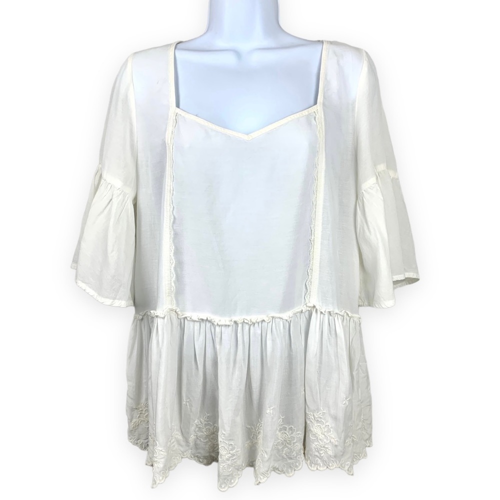 Free People Flowy Peplum White Blouse Top Size Medium